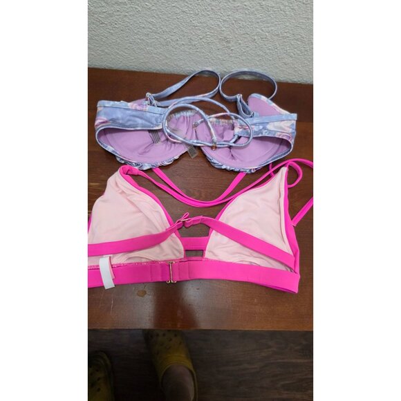 Victorias Secret Women's Set Of 2 Bikini Tops M & 32DDD/F70 Pink & Floral - Picture 4 of 6